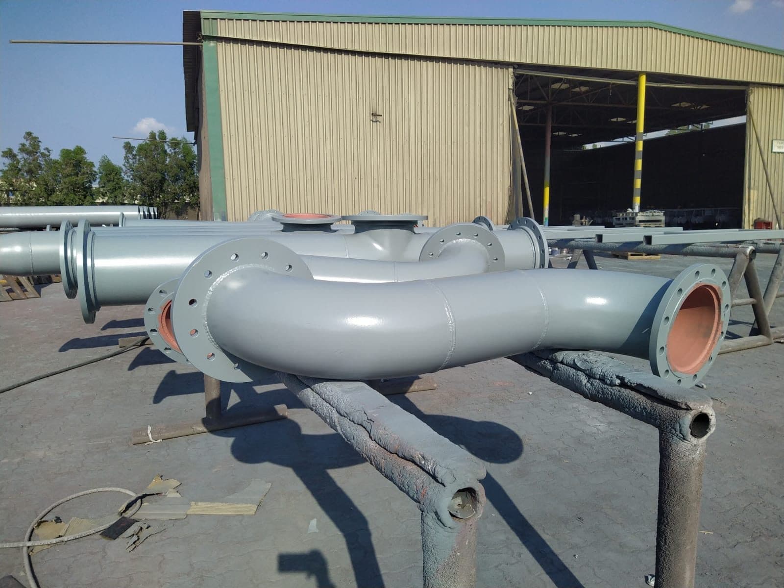 Fabricated pipe spool in the yard awaiting installation