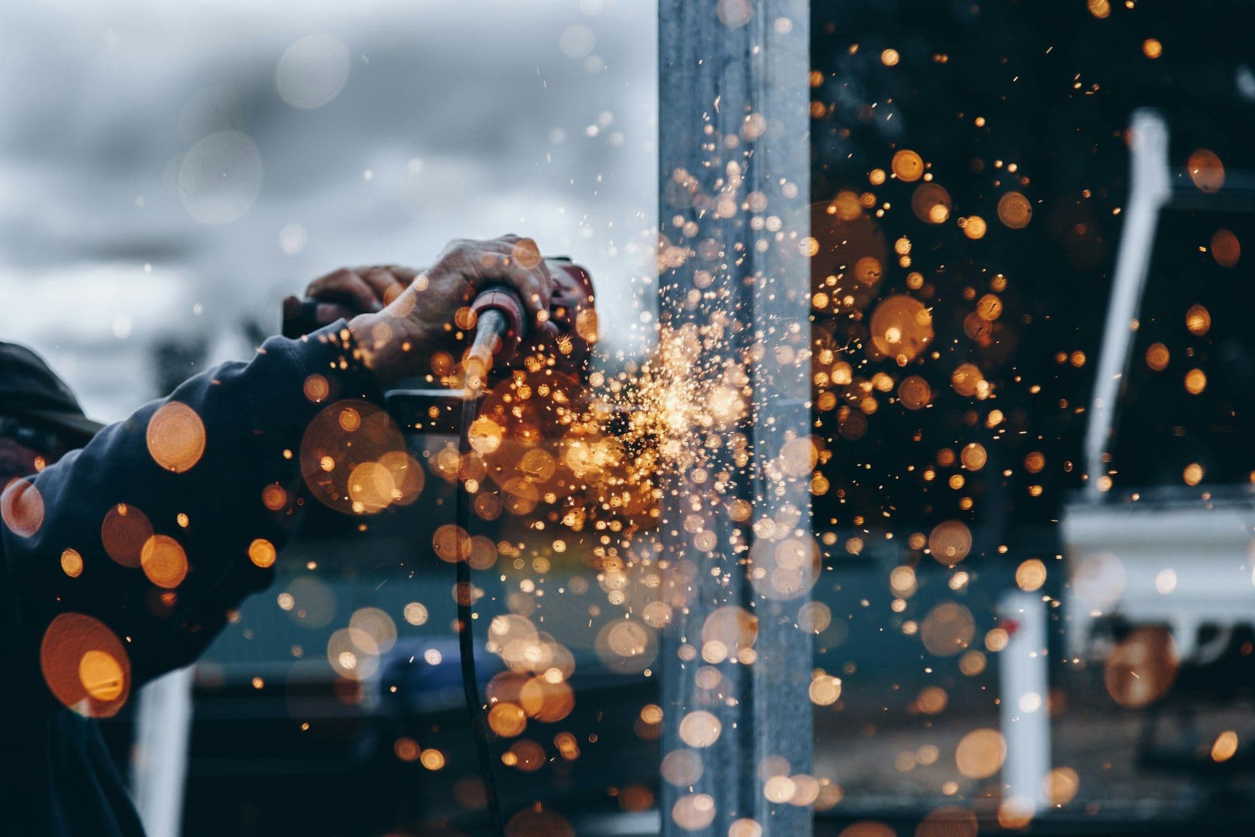 Grinding sparks during steel preparation