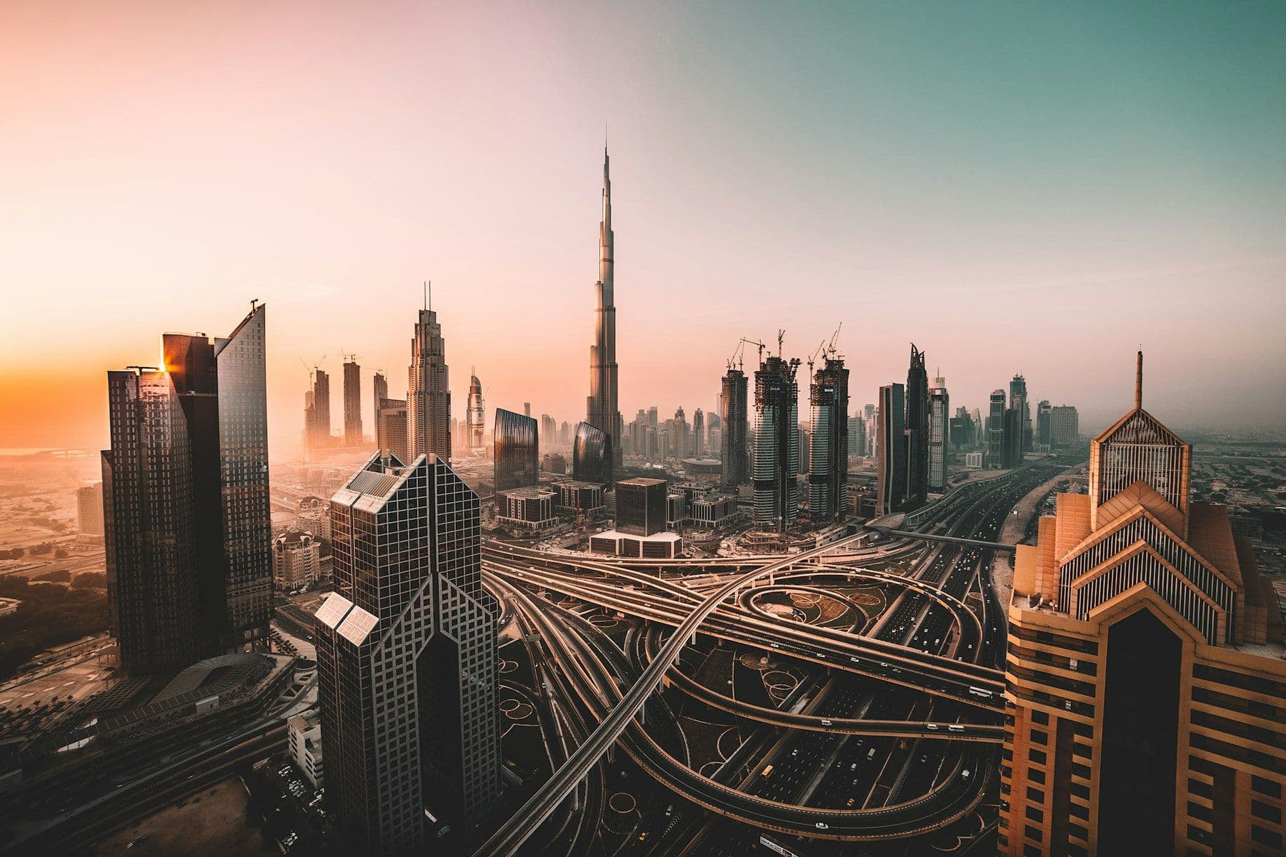 Dubai highway interchange at dusk