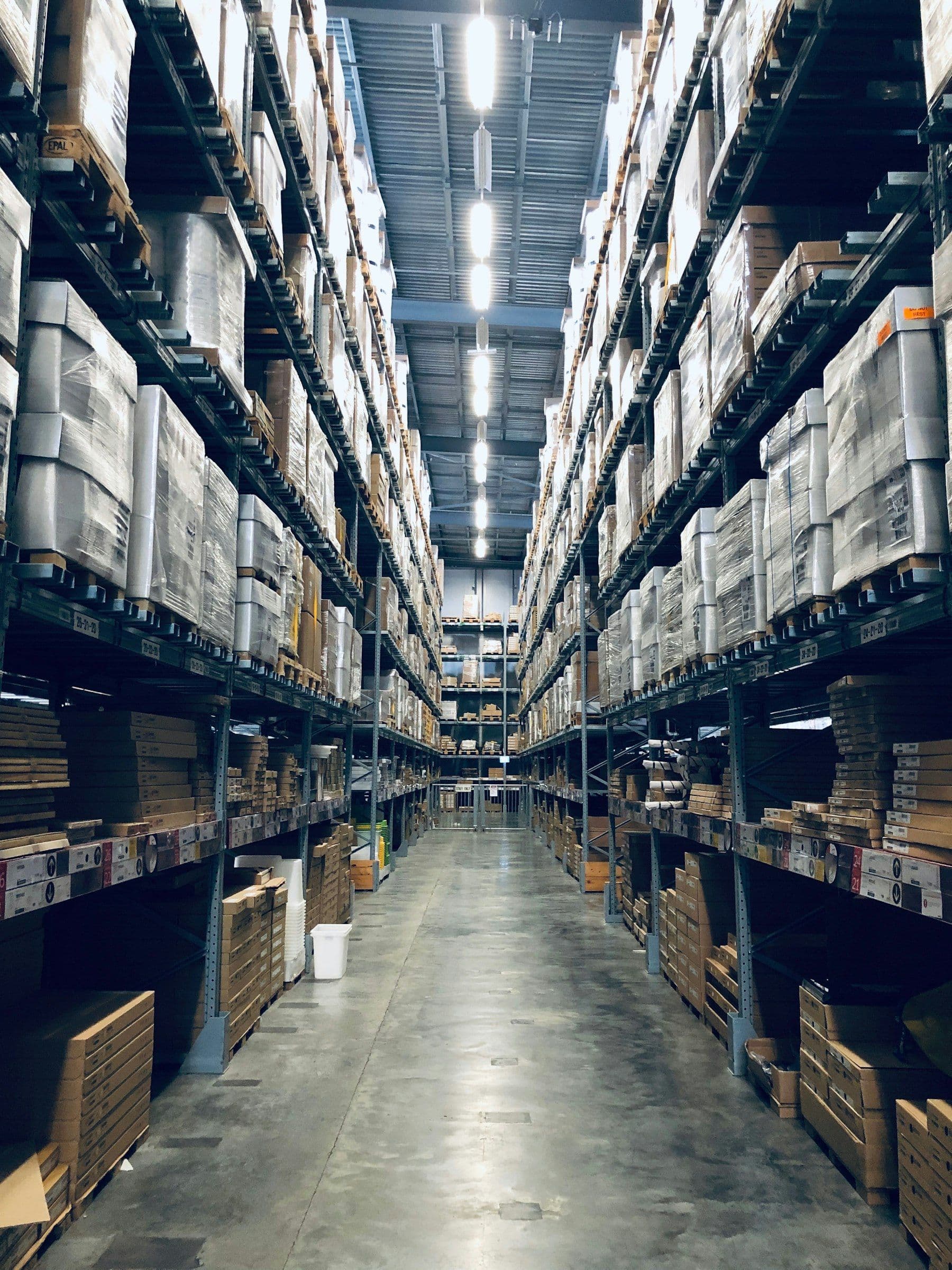Warehouse racking stacked with materials